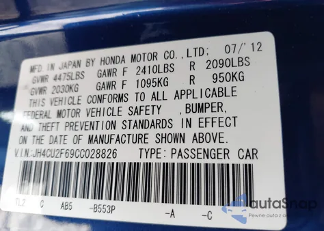 2012 Acura Tsx 2.4 z USA, uszkodzony, nr VIN JH4CU2F69CC028826